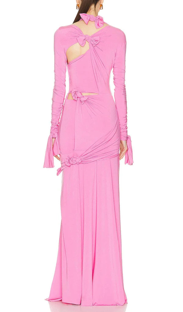 Robe de bal rose fendue, coupe ajustée et longue au sol